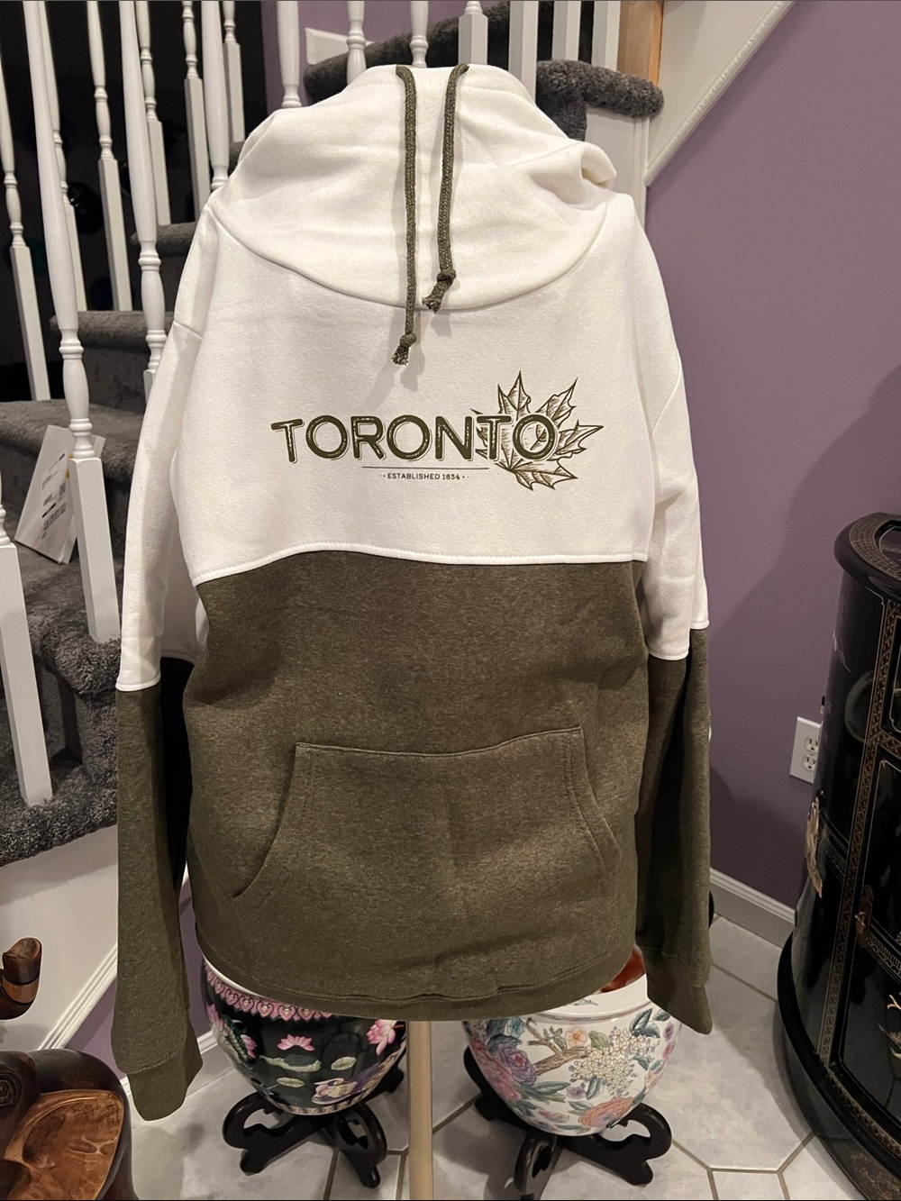 Toronto Two-Tone Pullover Hoodie - White & Olive